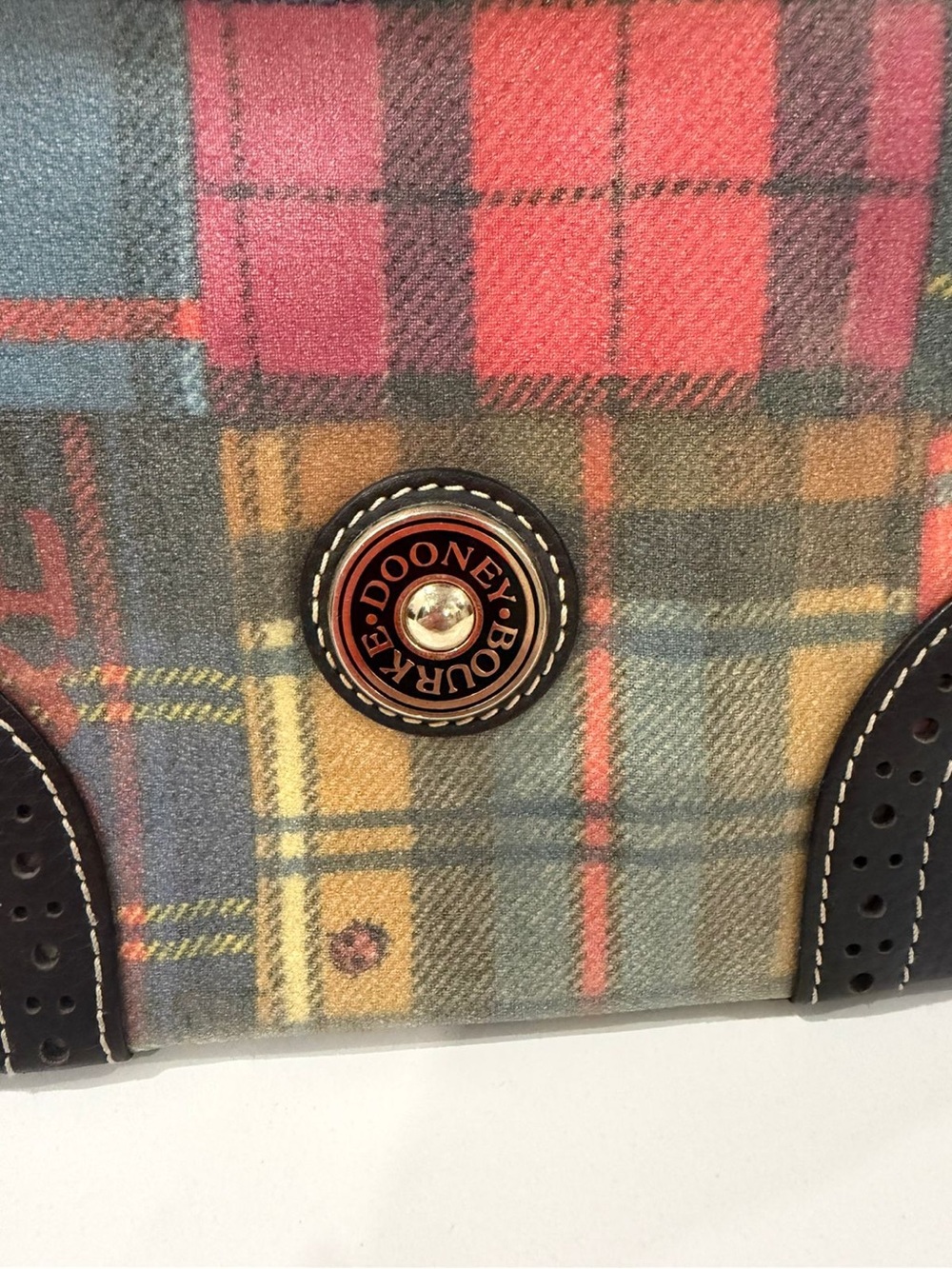 Dooney & Bourke Lady Bug Multicolor Plaid Leather Trim Small Shoulder Bag Purse - Picture 6 of 8